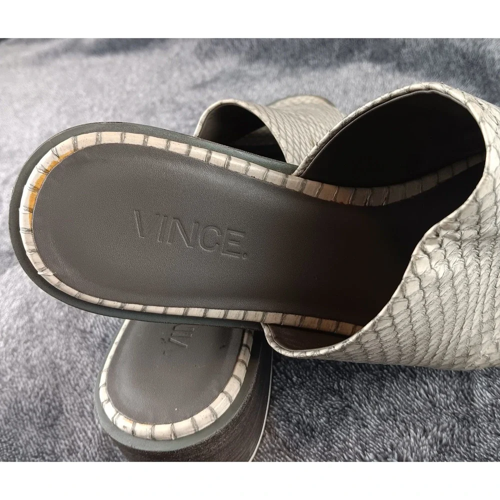 Vince Platform Slide Sandals Snakeskin Embossed Leather Wedge Mules‎ Women 8.5